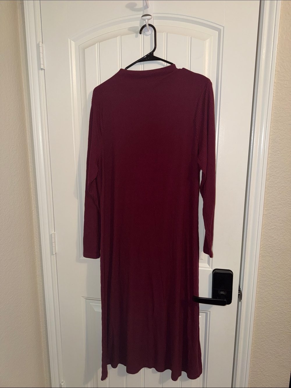 Time and Tru Long Sleeve Ribbed Midi Dress - Burgundy Wine